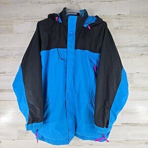VINTAGE Y2K GAP WINDBREAKER JACKET MEN'S XL Blue Black Full Zip Roll Away Hood..